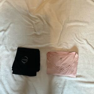 Pink V-Neck Top and Black Leggings Set